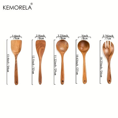 DecorBites™ 5-Piece Natural Wooden Tableware Set | Kitchen Cookware Utensils