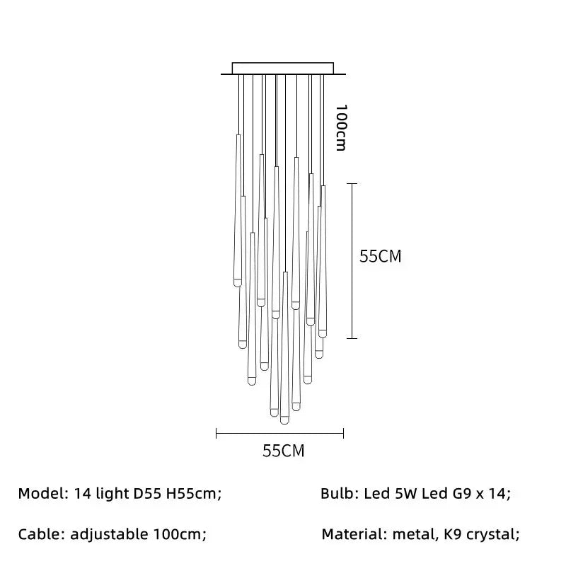 DecorBites™ Gold Led G9 Pendant Chandelier for Modern Villa Stairs & Home Decor