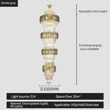 DecorBites™ Elegant Crystal Hollow Long Chandelier for Duplex Living Room and Stairwell