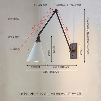 DecorBites™ Brass Black Swing Arm Wall Lamp LED E14 for Kitchen Study Bedroom