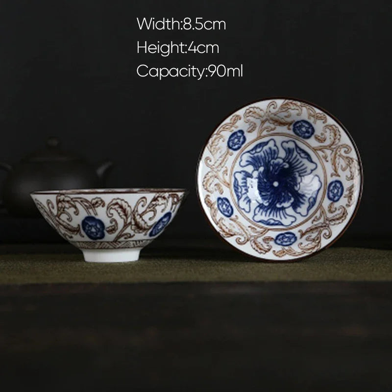 DecorBites™ Blue and White Porcelain Hand-Painted Tea Cups - Set of 1