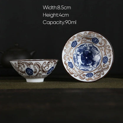 DecorBites™ Blue and White Porcelain Hand-Painted Tea Cups - Set of 1