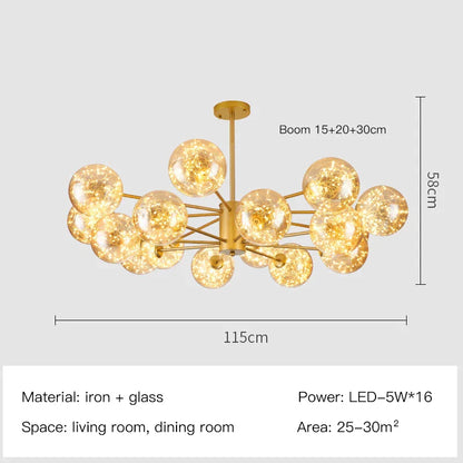 DecorBites™ Gold Star Glass Ball Pendant Light: Modern Nordic LED Chandelier for Home Décor