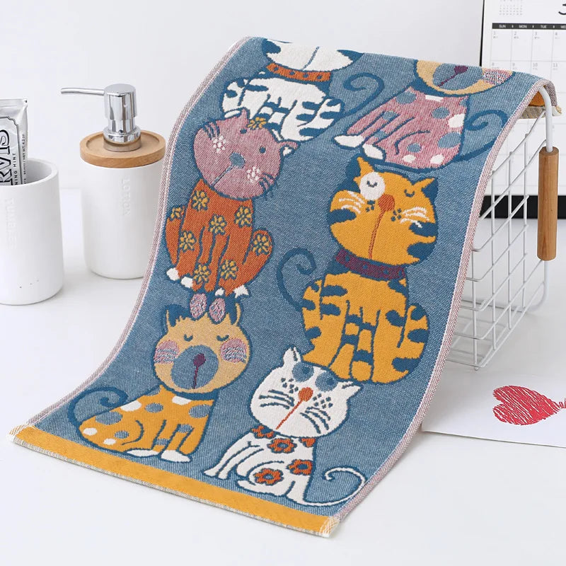 Toalla de Mano de Gasas de Algodón Decorbites™ Kawaii Gatos de Dibujos Animados - Juego de 3