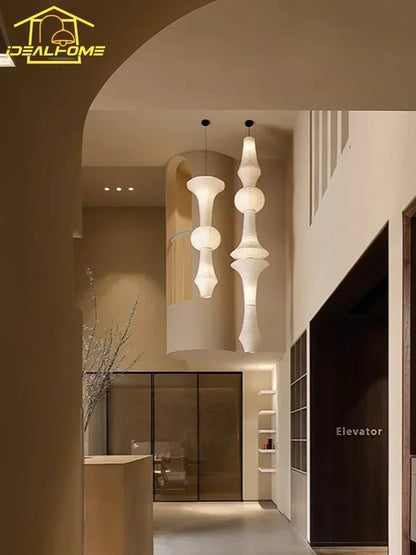 Akari-Style White Paper Wabi-Sabi Pendant Light
