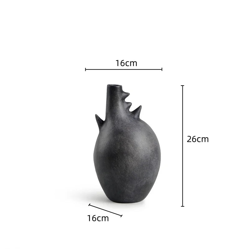 مزهرية هندسية من الفخار الحجري من DecorBites™، زينة فنية عتيقة لديكور المنزل