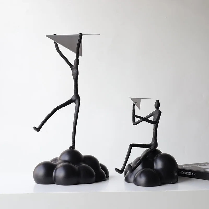 "DecorBites™ Figura de nube de avión de papel de resina para decoración del hogar - Figura abstracta de dibujos animados negra"