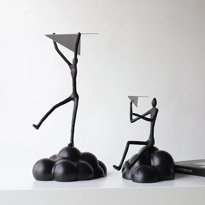 "DecorBites™ Figura de nube de avión de papel de resina para decoración del hogar - Figura abstracta de dibujos animados negra"