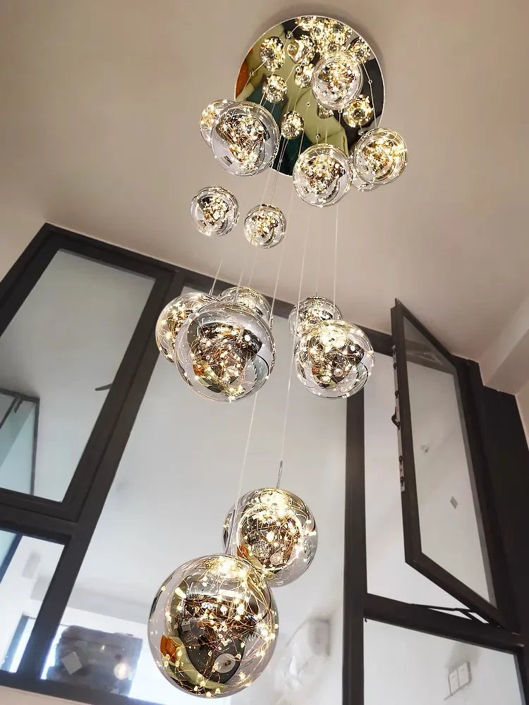 DecorBites™ LED Glass Ball Chandelier for Duplex Villa Living Room