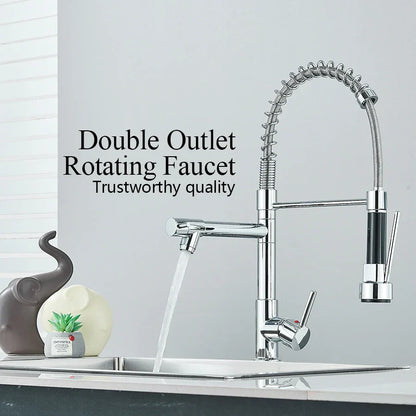 DecorBites™ Dual Spout Brass Kitchen Sink Faucet with 360° Rotation - Chrome