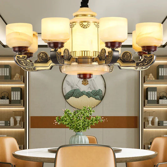 DecorBites™ All Copper Jade Chandelier | Chinese Style Living Room Dining Room Lighting