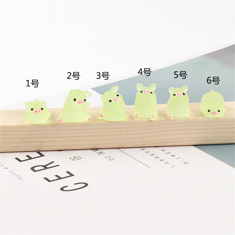 ديكور بايتس™ - تماثيل صغيرة على شكل خنزير كاواي - 6 قطع - حرف يدوية - ديكور منزلي