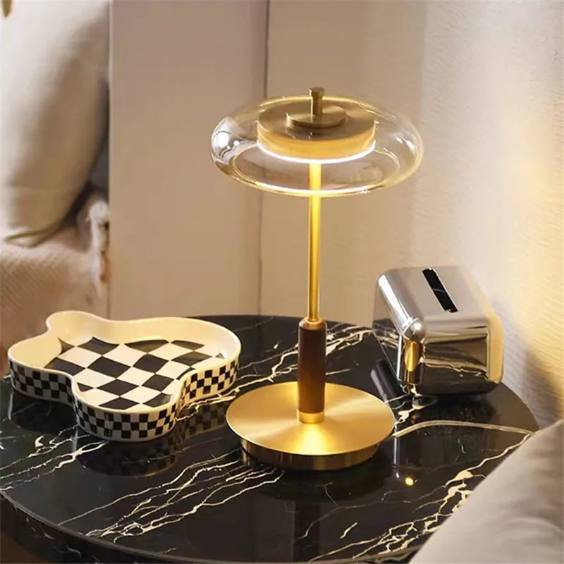 DecorBites™ Gold Lustre Glass Mushroom Table Lamp for Bedroom Living Room Study
