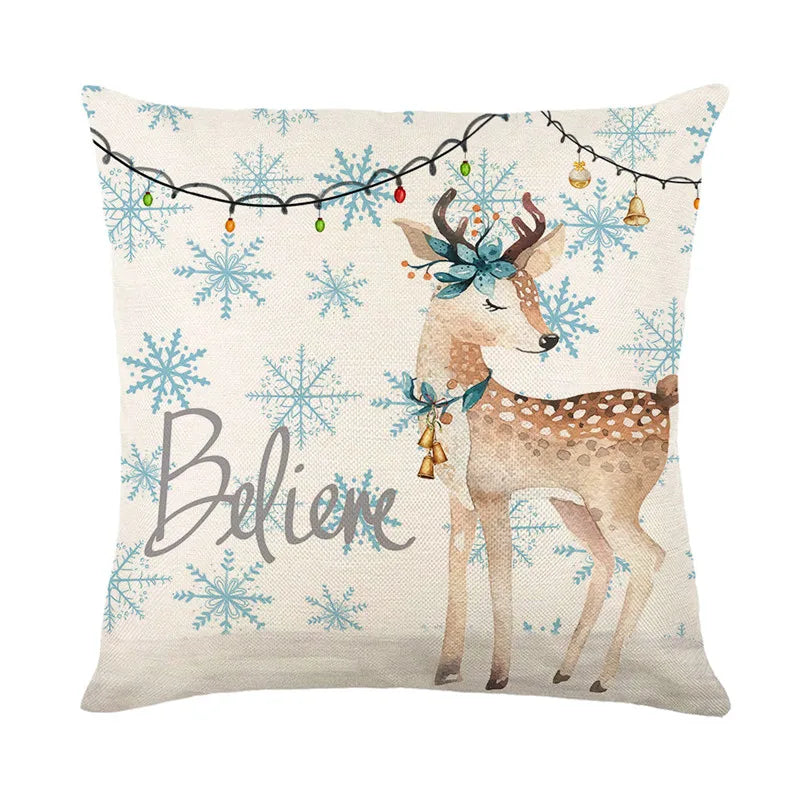 DecorBites™ Christmas Letter Print Linen Throw Pillow Cover for Holiday Home Decoration