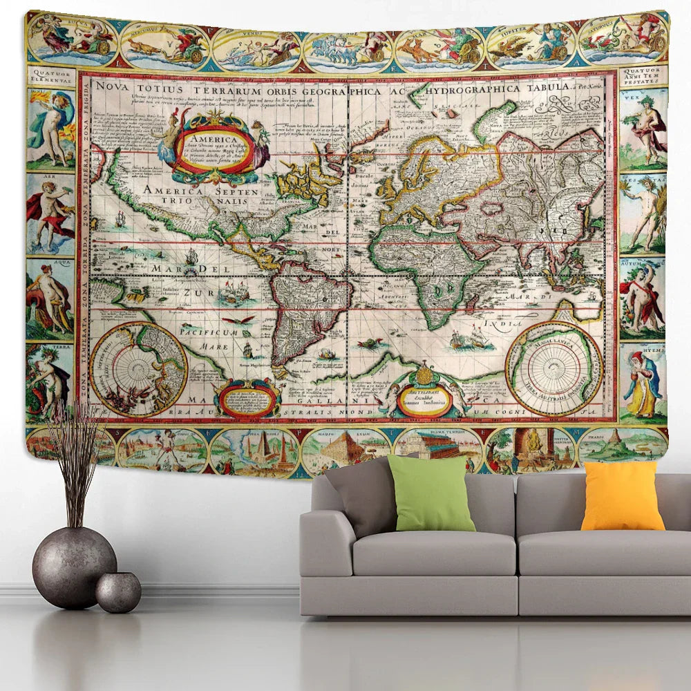 Retro Portrait Map Tapestry Wall Art Hippie Abstract Witchcraft Mystical Decor 
Decobites Portrait Wall Hanging