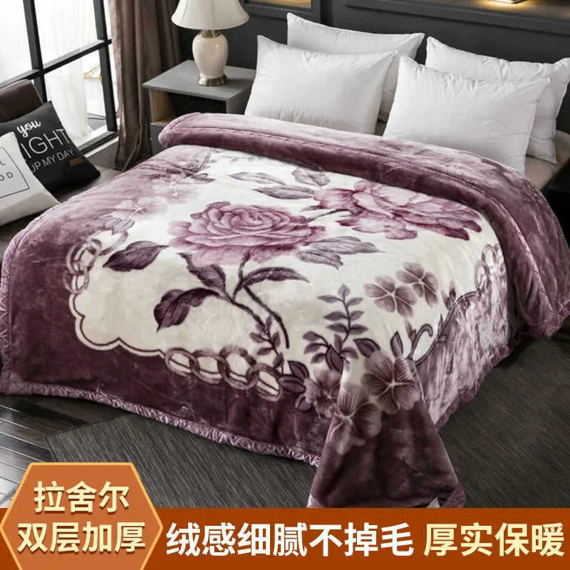 DecorBites™ Winter Raschel Blanket: Double Layered Warm Flannel Bedding Blanket