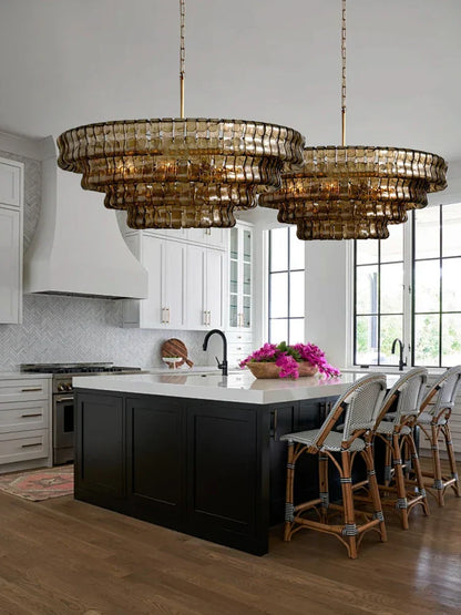 DecorBites™ Brown Glass Pendant Lights for Dining Table Chandelier, Oval Clear Round Suspension Lamp