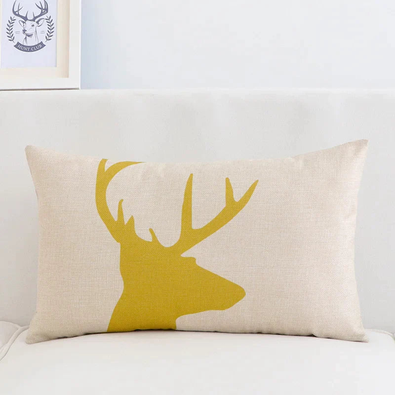 غطاء وسادة قطني من الكتان بتصميم هندسي على شكل غزال من DecorBites™، مقاس 30×50 سم، ديكور منزلي عصري من الشمال الأوروبي