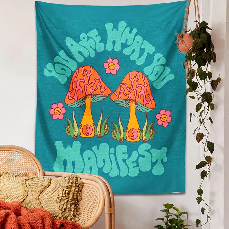 Decobites Mushroom Tapestry Wall Hanging: 70s Groovy Hippie Psychedelic Flower Art, Dorm Decor