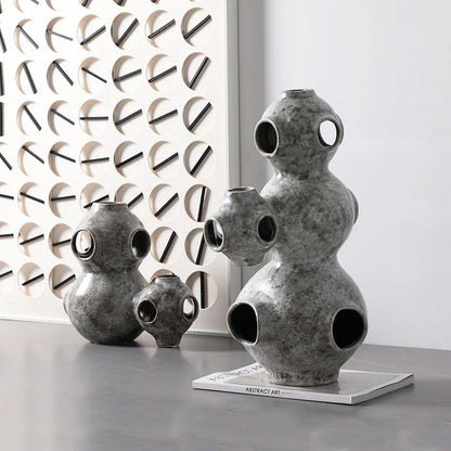 ديكوربايتس™ - تمثال خزفي على شكل أنبوب مجوف تجريدي على شكل كوكب - إكسسوار ديكور منزلي