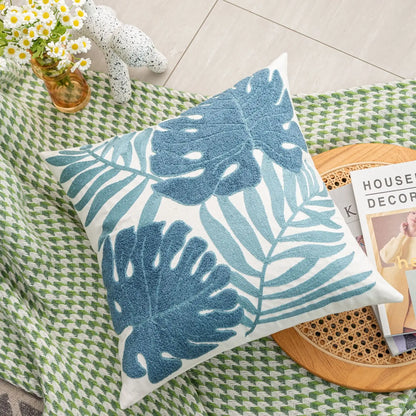 DecorBites™ Boho Floral Embroidered Canvas Cushion Cover 45*45cm for Living Room