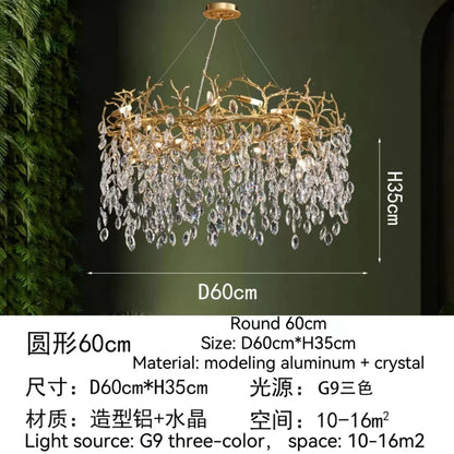 DecorBites™ Golden Crystal Tree Chandelier, Luxury Matte Aluminum Art Ceiling Light for Living Room