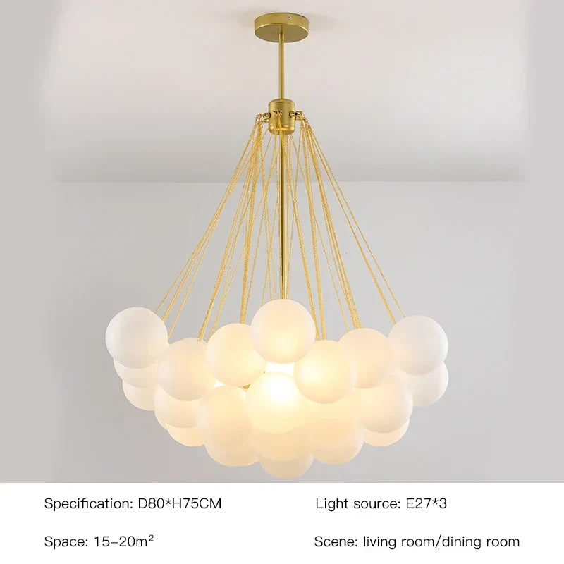 DecorBites™ Frosted Glass Ball LED Chandelier in Gold/Black for Dining Room & Bedroom