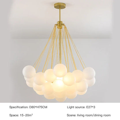 DecorBites™ Frosted Glass Ball LED Chandelier in Gold/Black for Dining Room & Bedroom