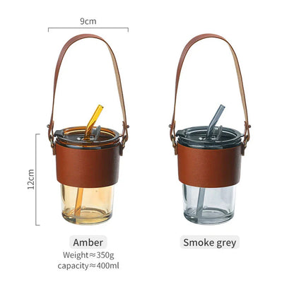 كوب قهوة ديكوربايتس™ زجاجي سعة ٤٥٠ مل مع غطاء وماصة | كوب زجاجي أنيق مقاوم للحرارة