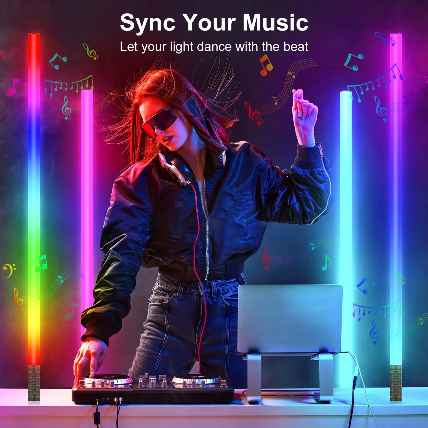 عصا إضاءة DecorBites™ RGB مقاس 120 سم: مصباح LED يتم التحكم فيه عبر التطبيق للمهرجانات والنوادي.