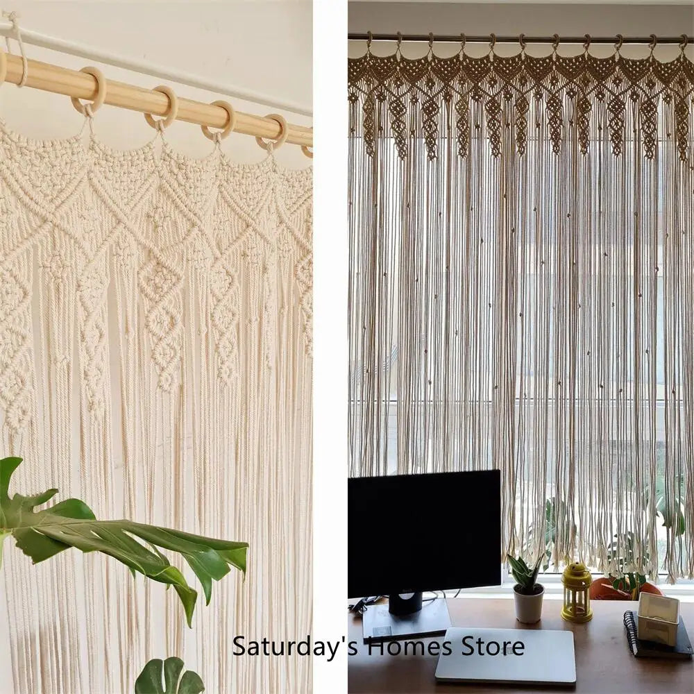 Bohemia Macrame Cotton Door Curtain Tapestry Hand Woven Blocking Curtain - Decobites