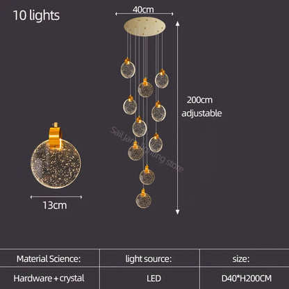 Lámpara de escalera LED de cristal DecorBites™ para sala de estar nórdica, villa y restaurante