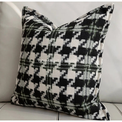 DecorBites™ Houndstooth Square Cushion Cover - Black White Green Luxury Contemporary Pillow Case