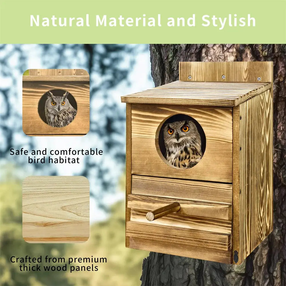DecorBites™ Handmade Wooden Screech Owl House - Outdoor Nesting Box