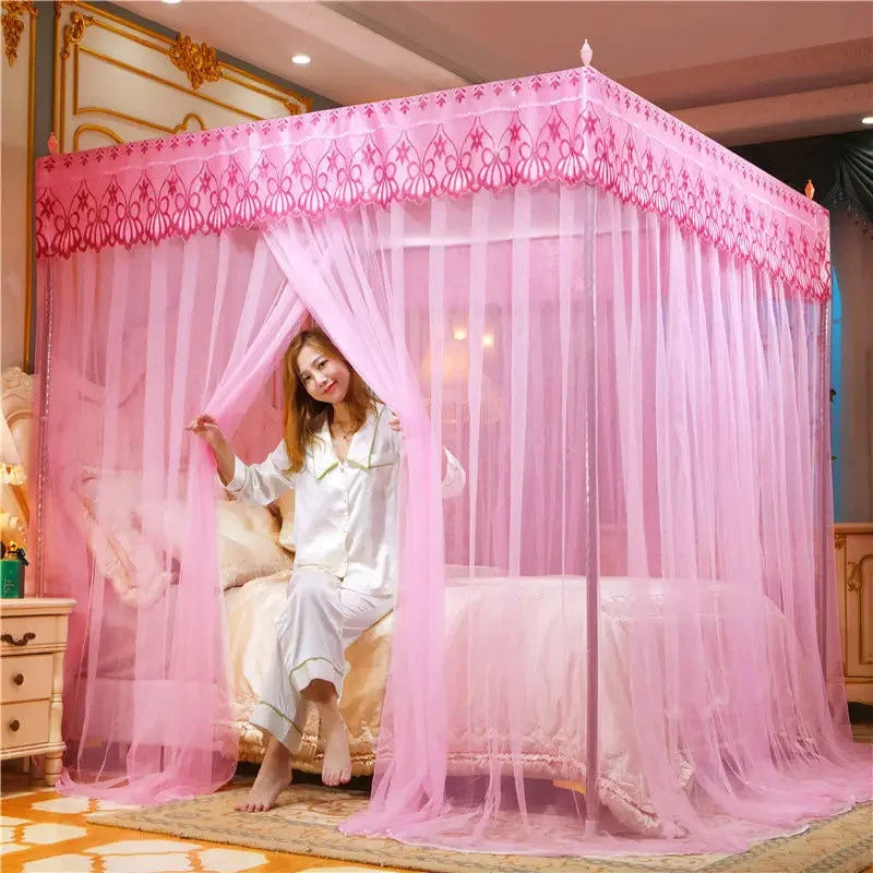 Decobites Lace Pleated Bed Net Canopy for Queen Size Double Bed