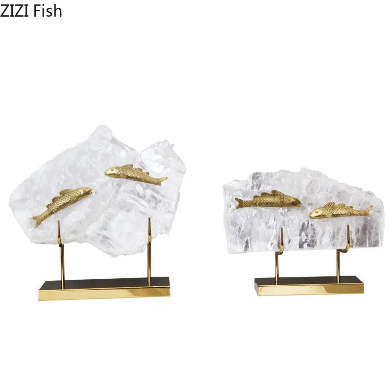 DecorBites™ Golden Fish Crystal Ornament Home Decoration Metal Statue