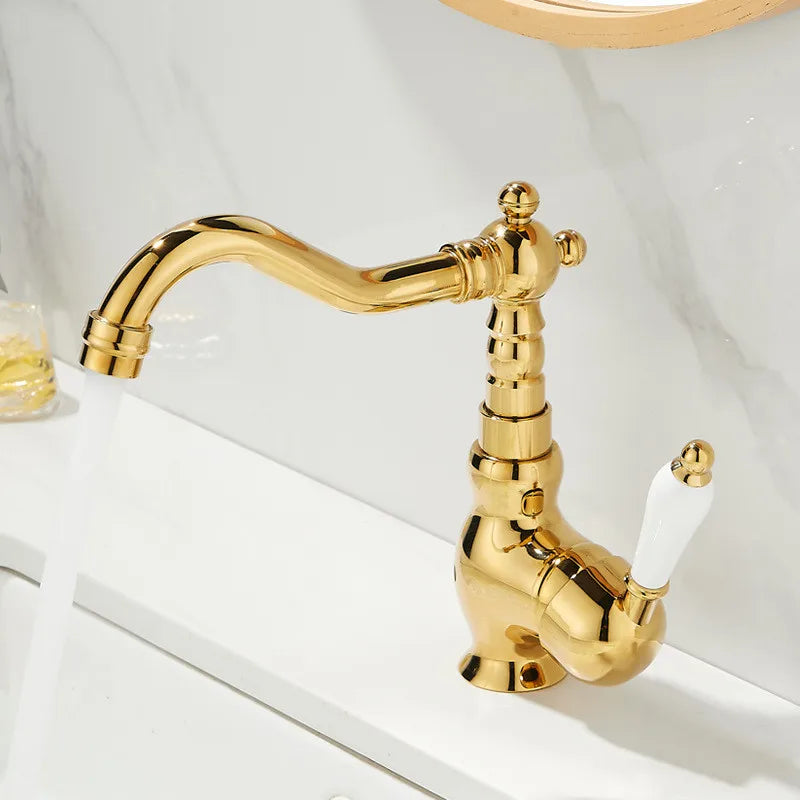 Grifo de Lavabo de Palangana de Oro Decorbites™ Manija Única Grifo Mezclador de Agua Caliente y Fría