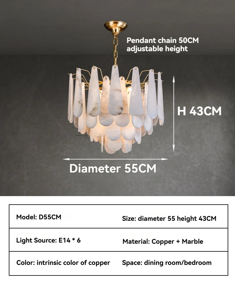 Lámpara Colgante de Mármol Francés Moderno en Cobre E14 LED Forma de Gota de Agua Candelabro para Sala de Estar Comedor Dormitorio Decoración del Hogar Luces