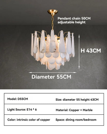 Lámpara Colgante de Mármol Francés Moderno en Cobre E14 LED Forma de Gota de Agua Candelabro para Sala de Estar Comedor Dormitorio Decoración del Hogar Luces