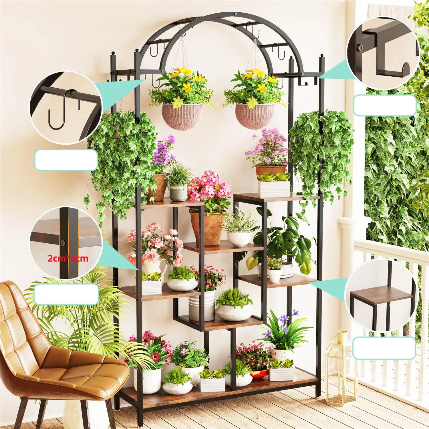 DecorBites™ Tall 5-Tier Plant Stand with Hanging Hooks