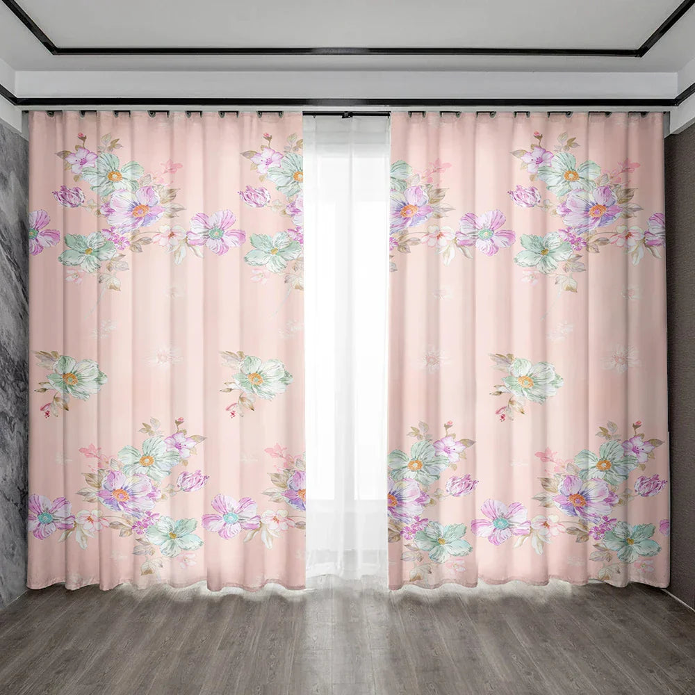 Decobites Pink Floral Bag Curtains for Home Decoration, Kitchen, Coffee Shop, Living Room