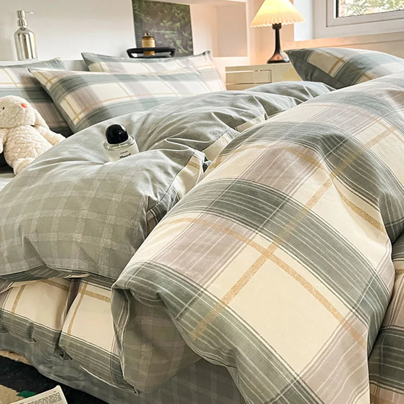 Juego de cama DecorBites™ de algodón con estampado de cuadrícula para camas individuales y dobles