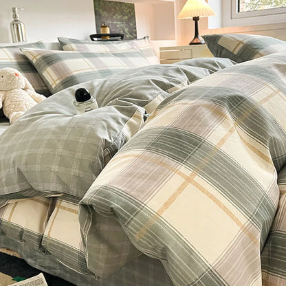 Juego de cama DecorBites™ de algodón con estampado de cuadrícula para camas individuales y dobles