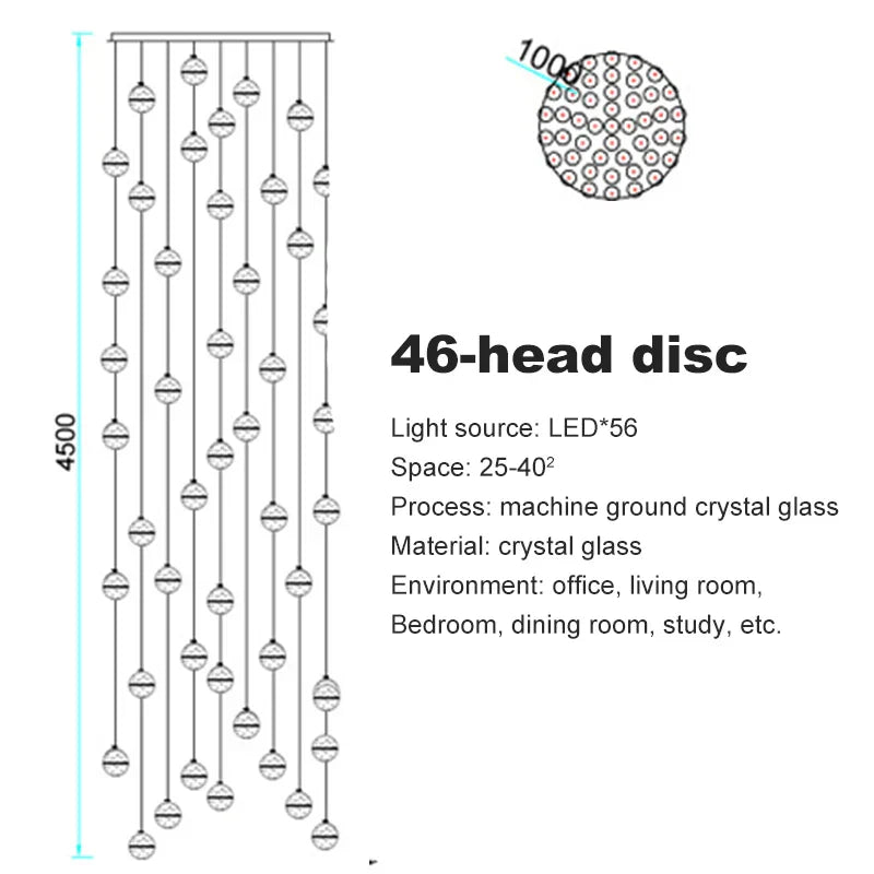 Lámpara colgante tipo araña con forma de bola de cristal DecorBites™ para decoración de escaleras, pasillos y bares