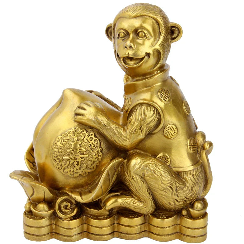 DecorBites™ Brass Copper Monkey Cornucopia: Lucky Wealth Feng Shui Home Decoration