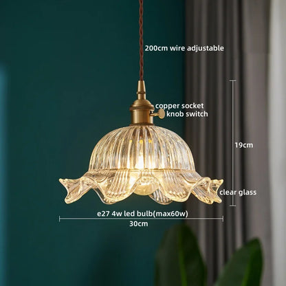 DecorBites™ Japanese Style LED Pendant Lamp Copper Glass Hanging Light Fixtures