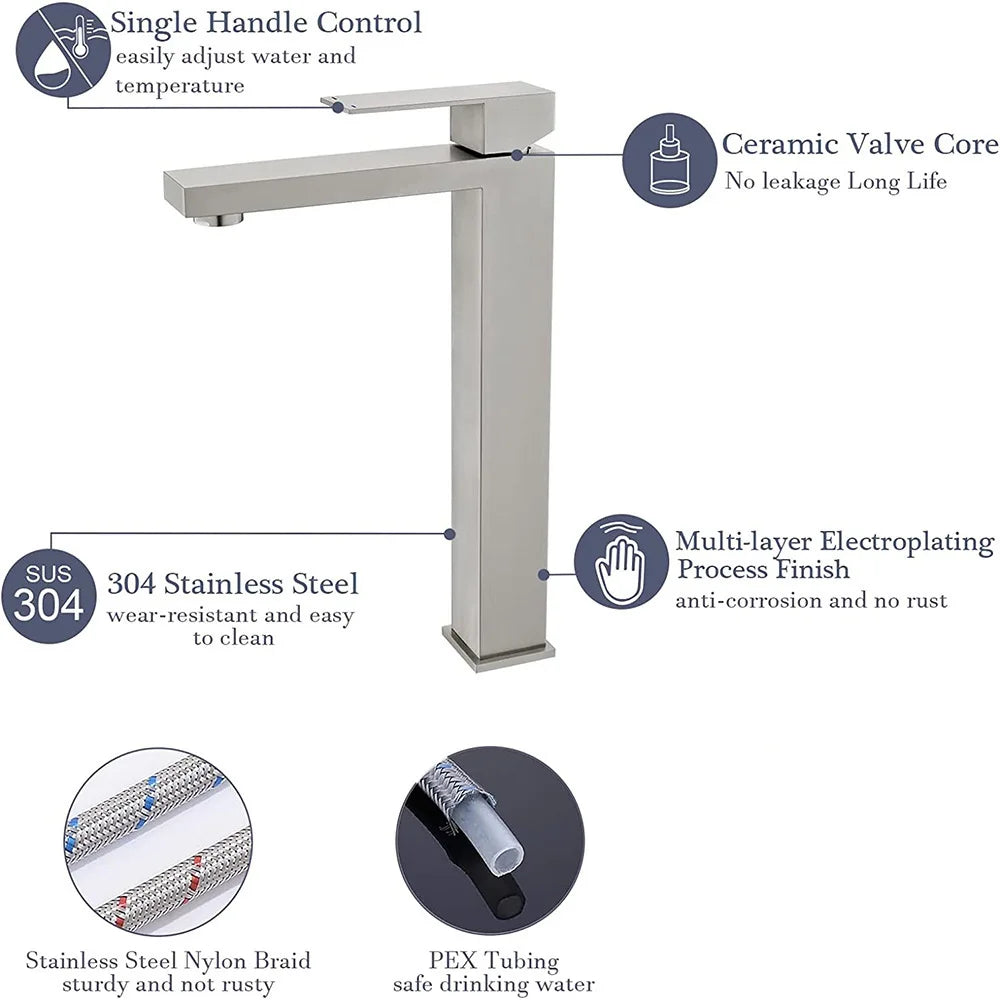 DecorBites™ Brushed Gold Basin Faucet Single Handle Cold Hot Water Mixer Deck Mounted