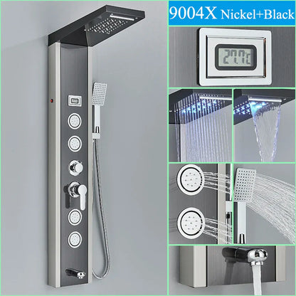 Columna de baño con panel de ducha LED DecorBites™ con chorros de hidromasaje tipo lluvia/cascada