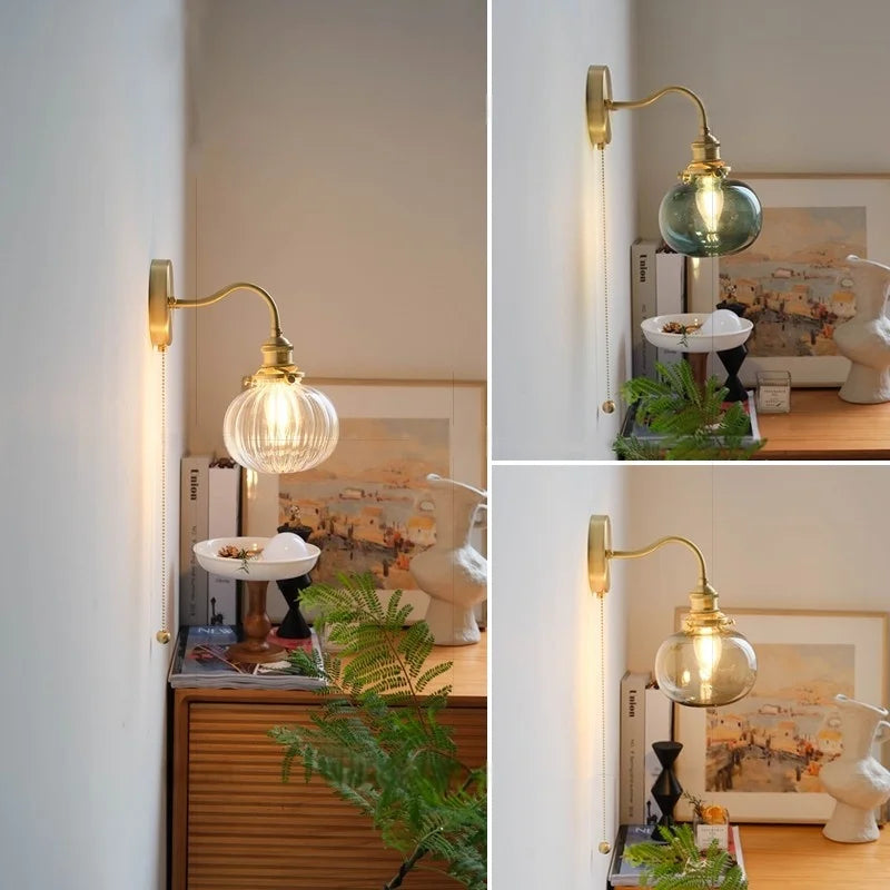 DecorBites™ Green Class Ball LED Wall Light Fixture, Copper Socket, Pull Chain Switch