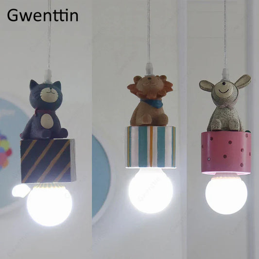 DecorBites™ Kids Animal Pendant Lamp: Rabbit Lion Cat LED Ceiling Light Fixture